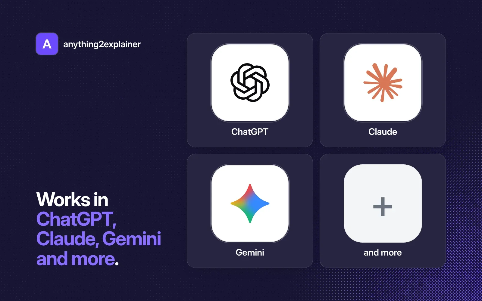 anything2explainer works in ChatGPT, Claude, Gemini and more agents.