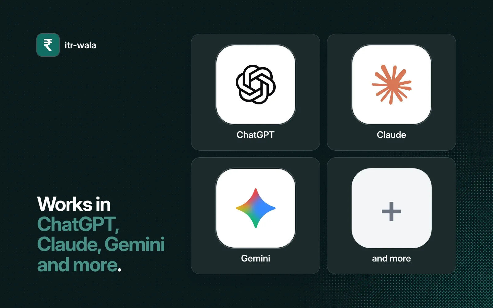 itr-wala works in ChatGPT, Claude, Gemini and more agents.