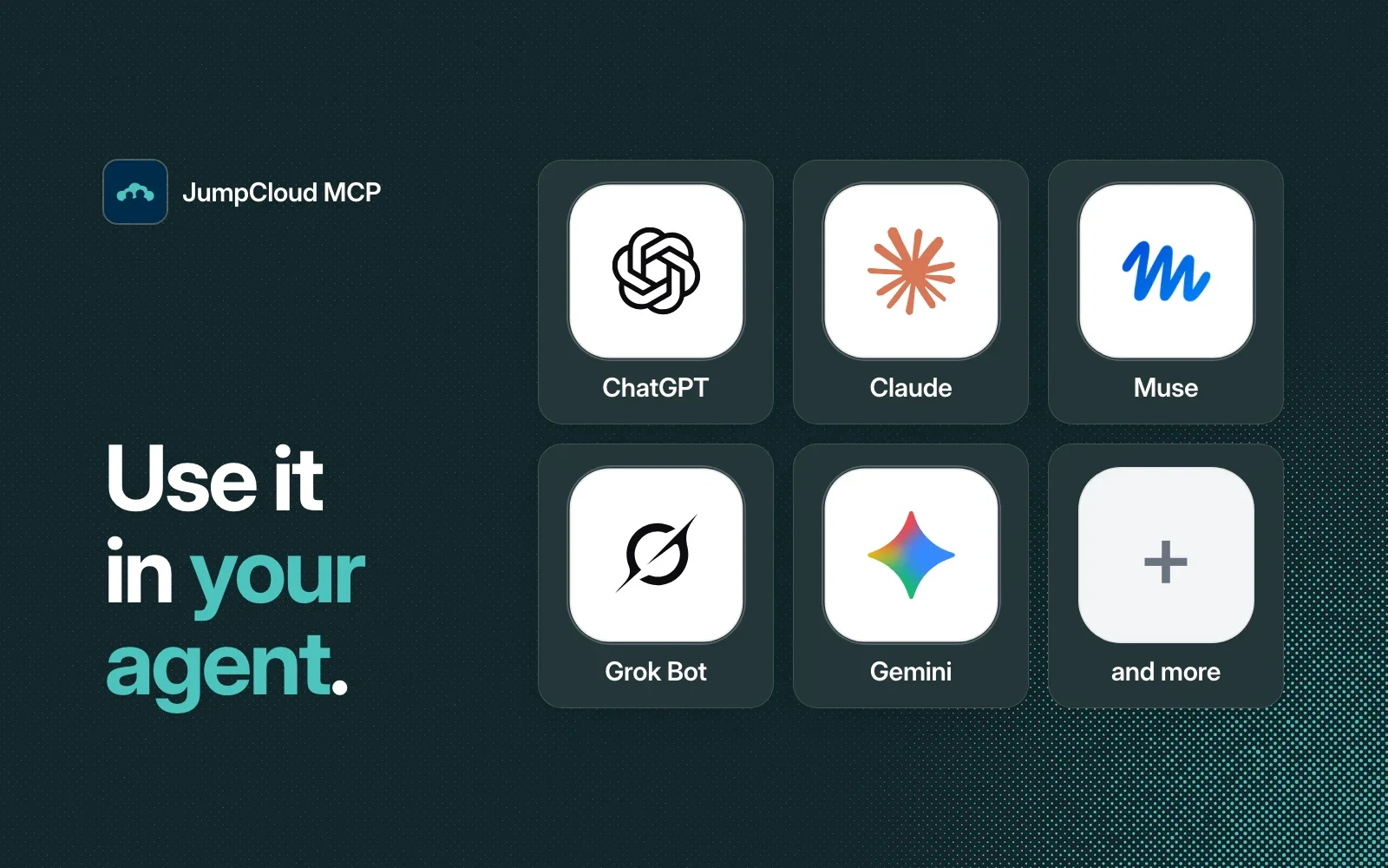 Use it in your agent: ChatGPT, Claude, Muse, Grok Bot, Gemini and more.