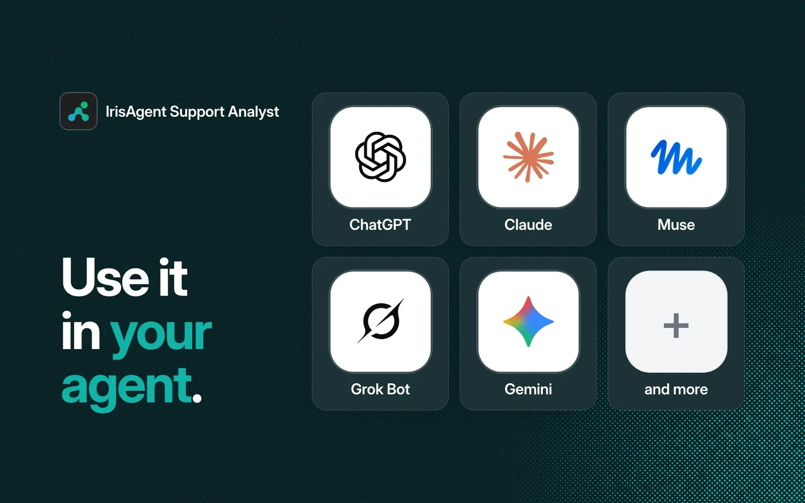 Use it in your agent: ChatGPT, Claude, Muse, Grok Bot, Gemini and more.