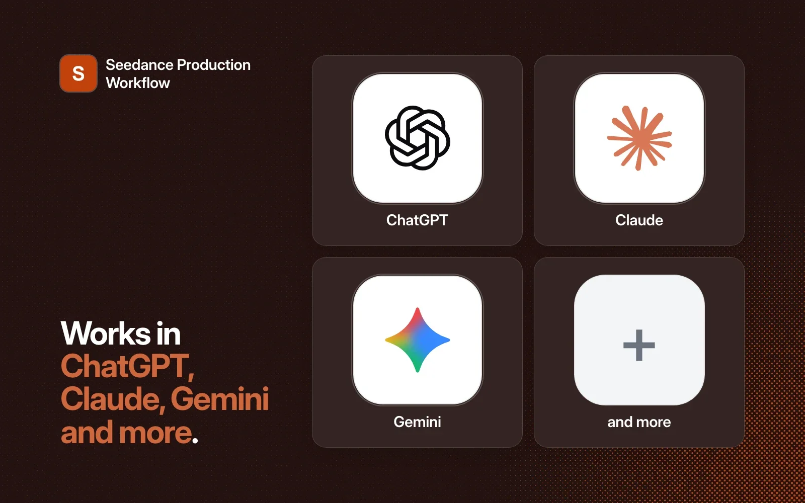 Seedance Production Workflow works in ChatGPT, Claude, Gemini and more agents.