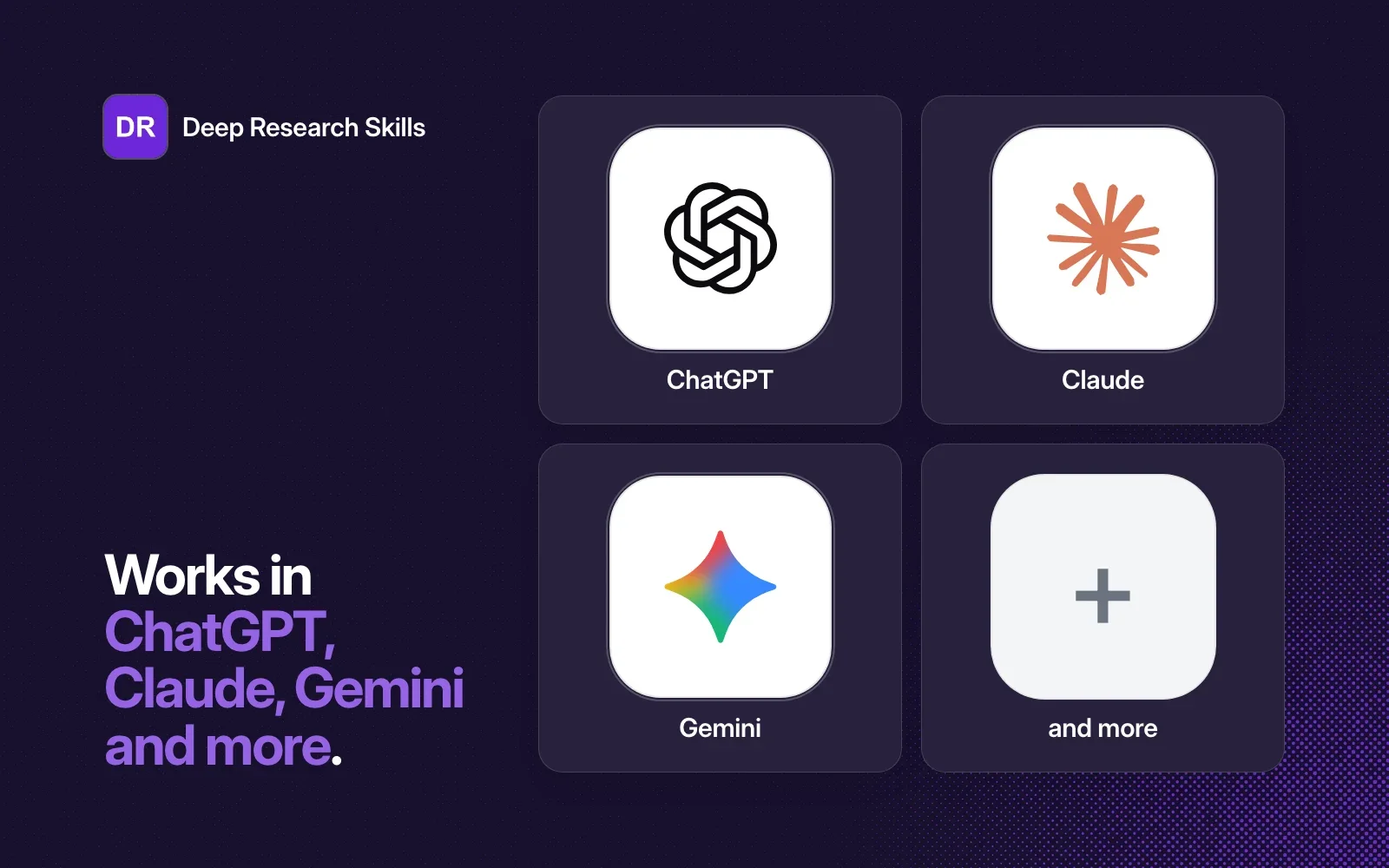 Deep Research Skills works in ChatGPT, Claude, Gemini and more agents.