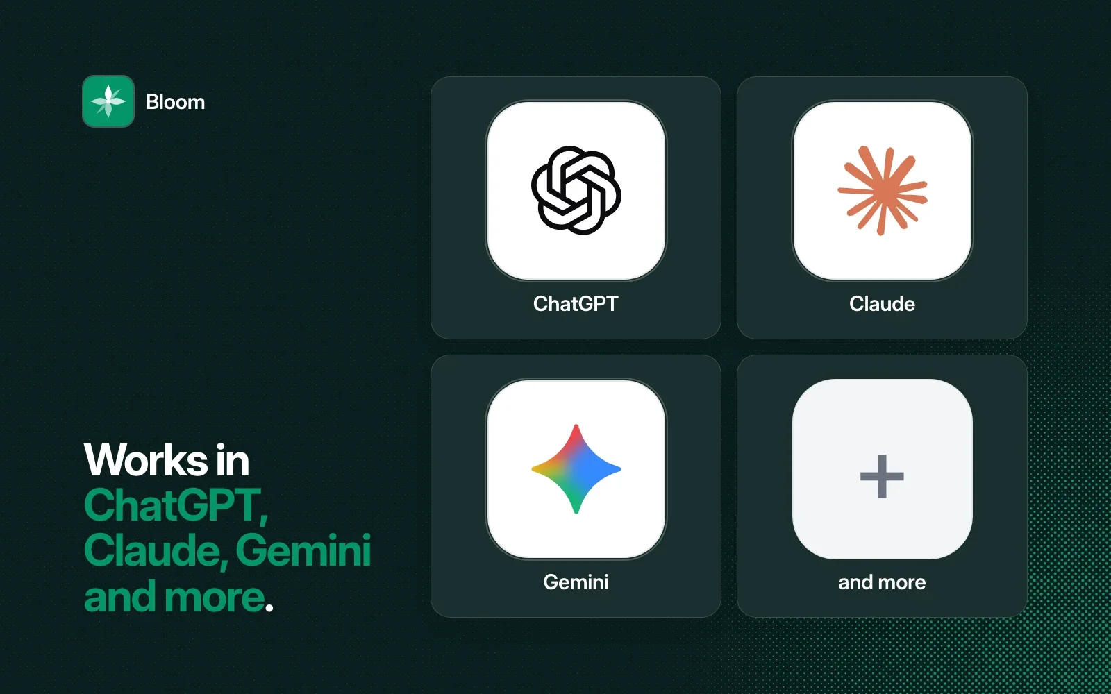 Bloom works in ChatGPT, Claude, Gemini and more