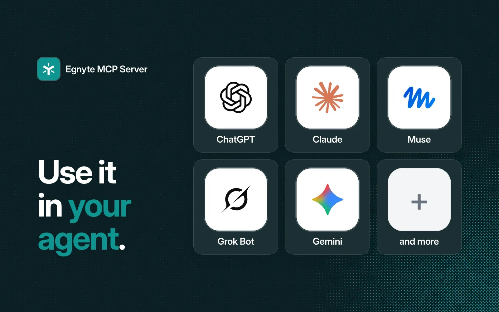 Use it in your agent: ChatGPT, Claude, Muse, Grok Bot, Gemini and more.
