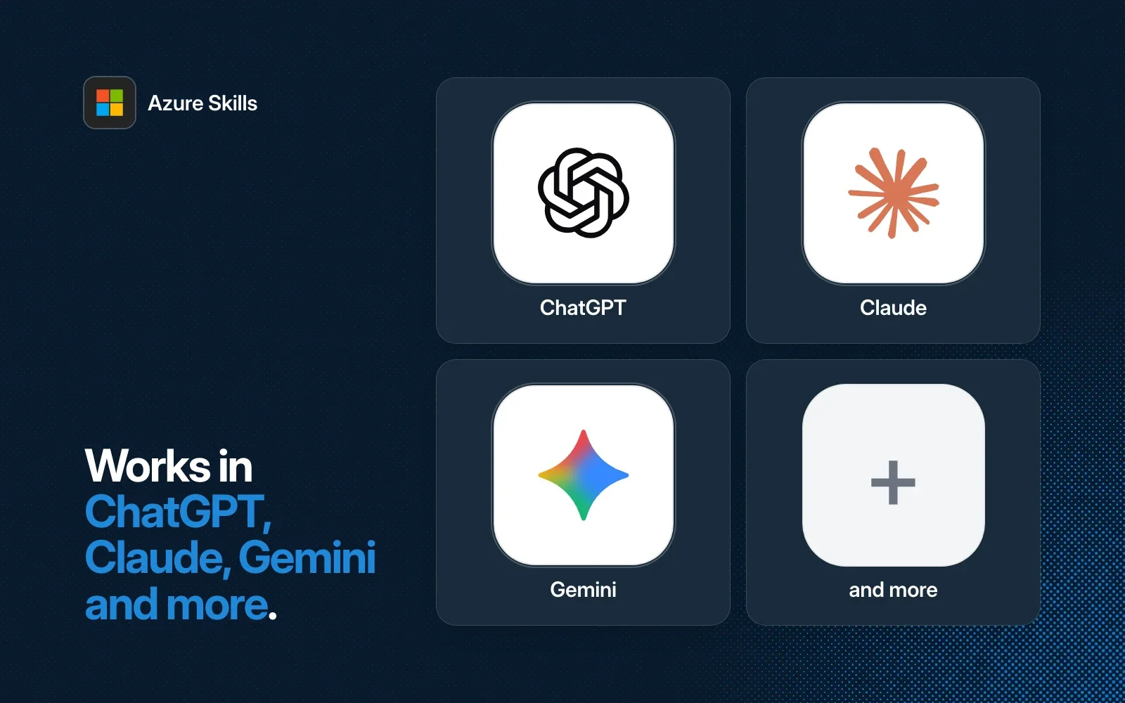 Azure Skills works in ChatGPT, Claude, Gemini and more.