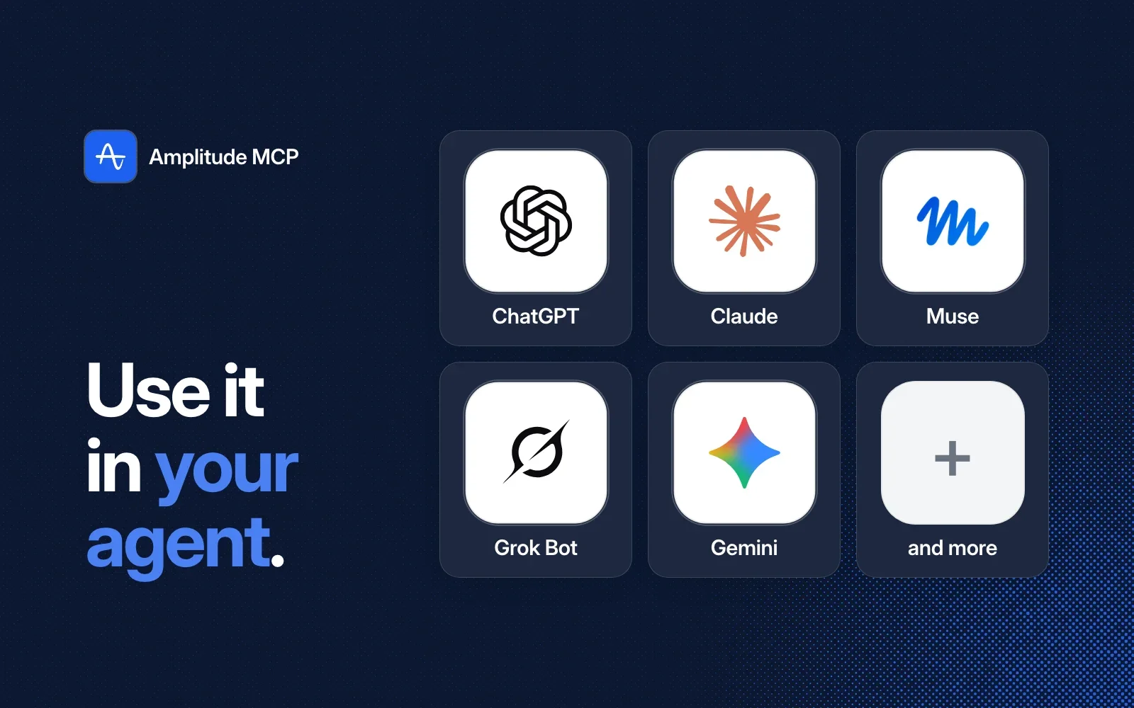 Use it in your agent: ChatGPT, Claude, Muse, Grok Bot, Gemini and more.