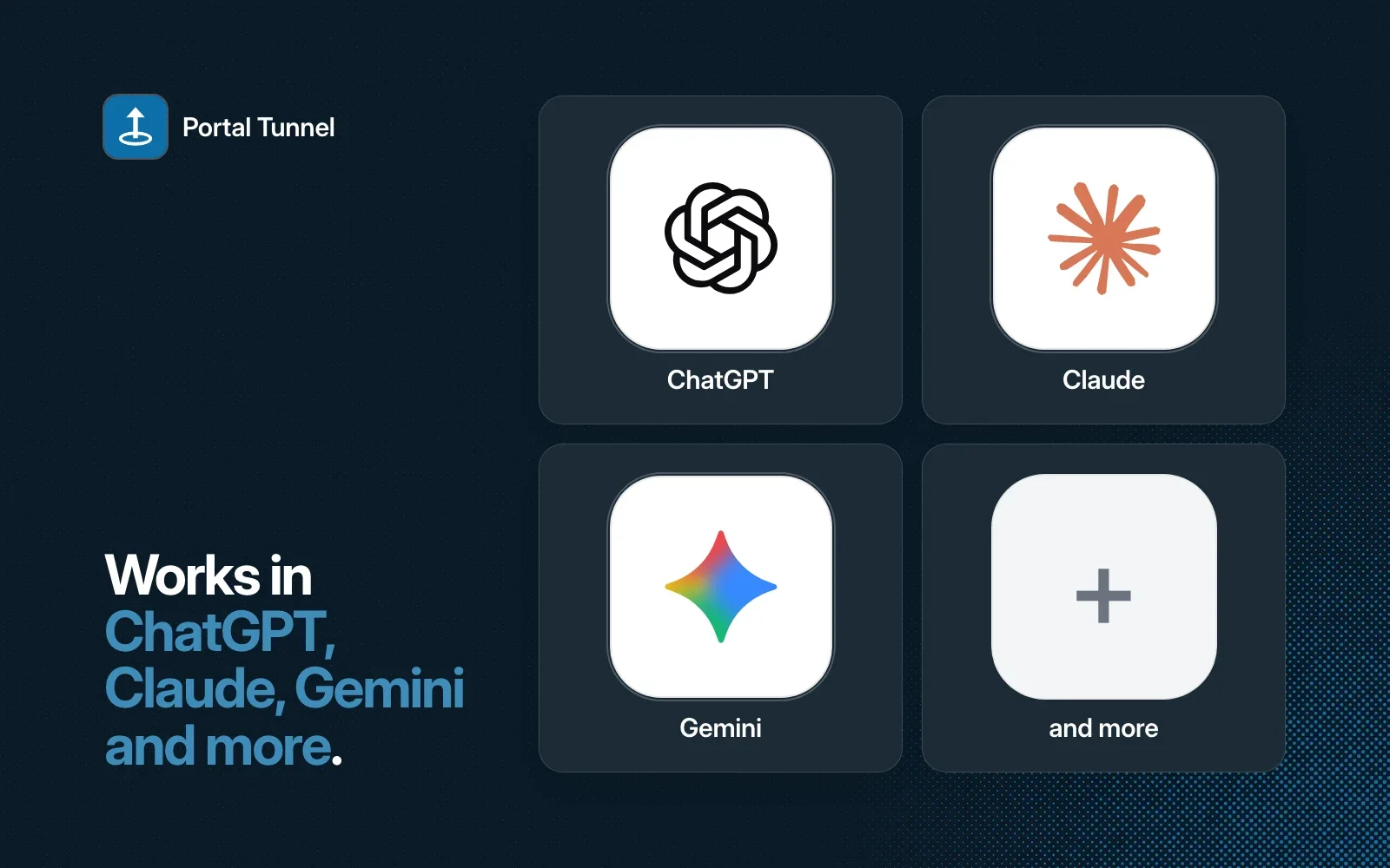 Portal Tunnel works in ChatGPT, Claude, Gemini and more